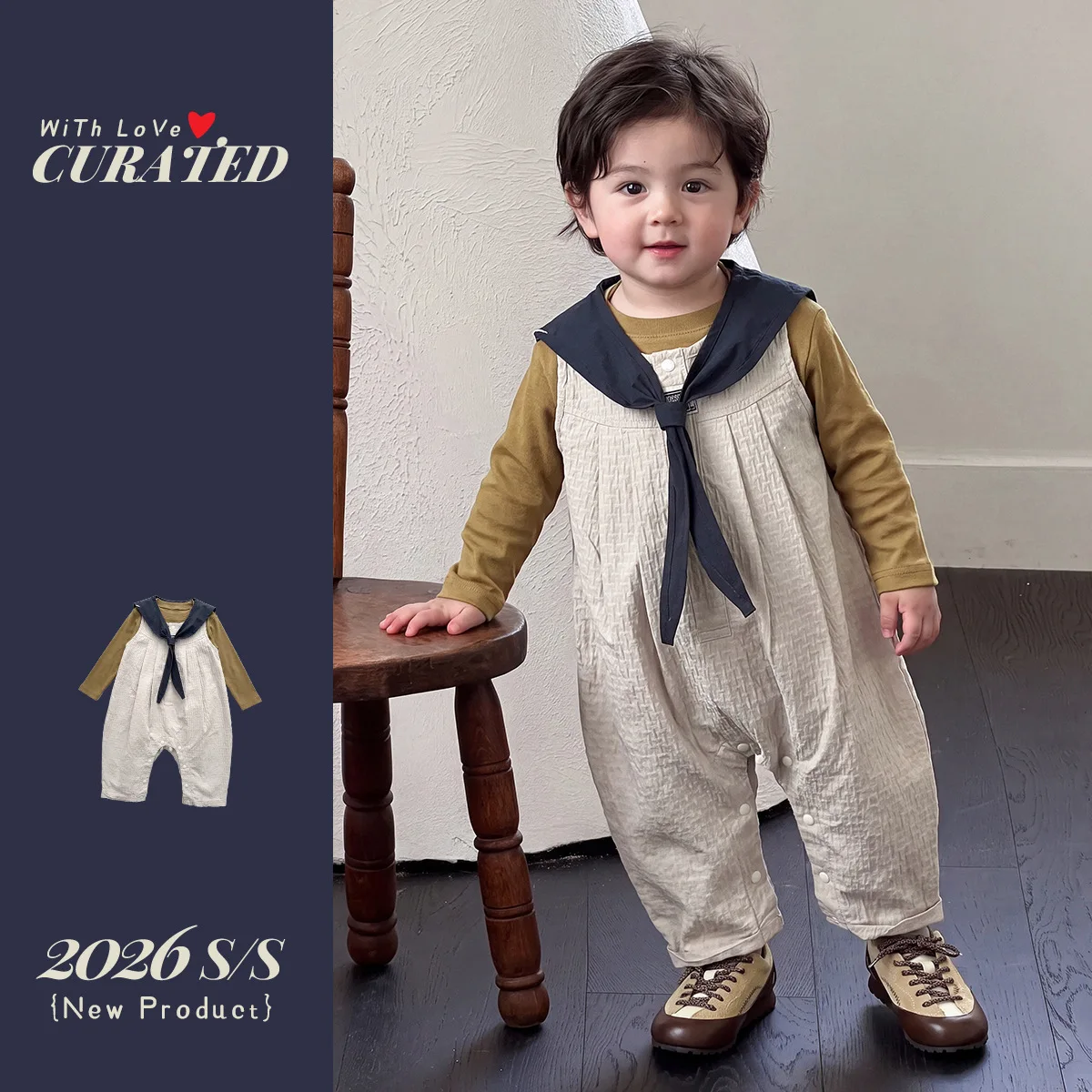 Autumn Jumpsuit Boys' Set, Baby Boys' Detachable Shawl, Base Coat, Suspender, Crawling Suit, Two-piece Set of Baby Clothes