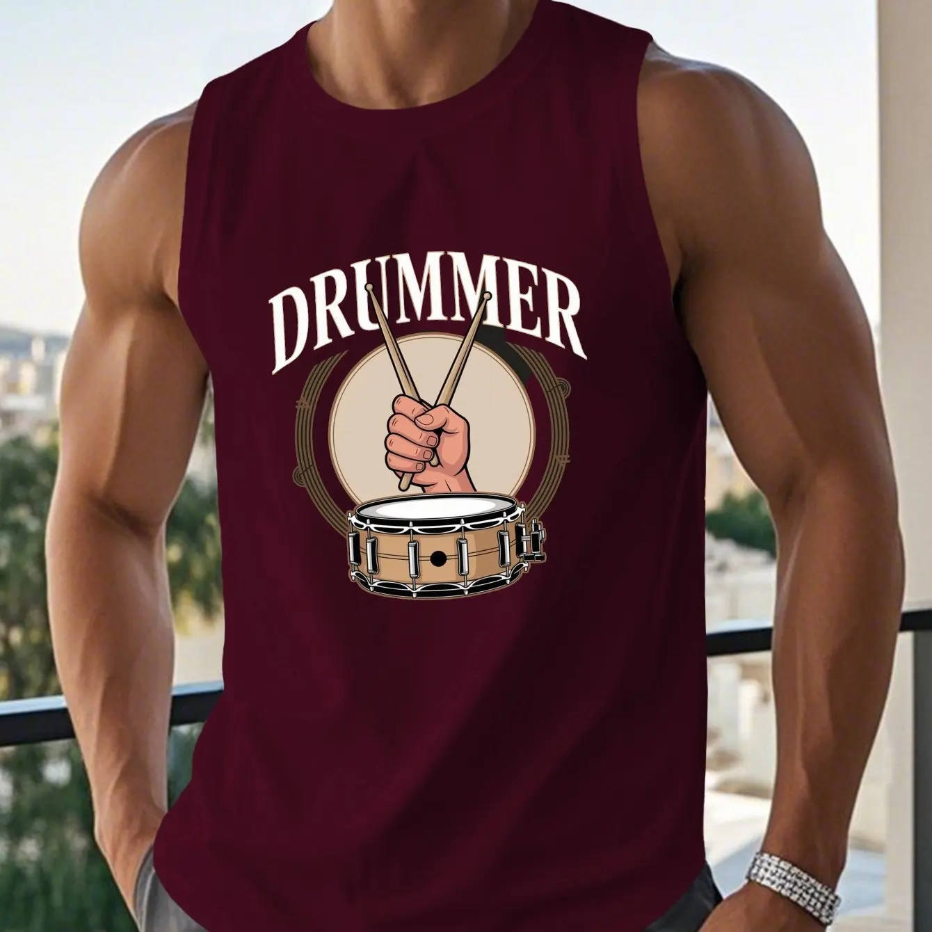 Men's Tank Tops Summer Funny 3D Drummer Printed Pattern Sleeveless T-shirt Daily Leisure Fashion Crew Neck Pullover Men Clothing