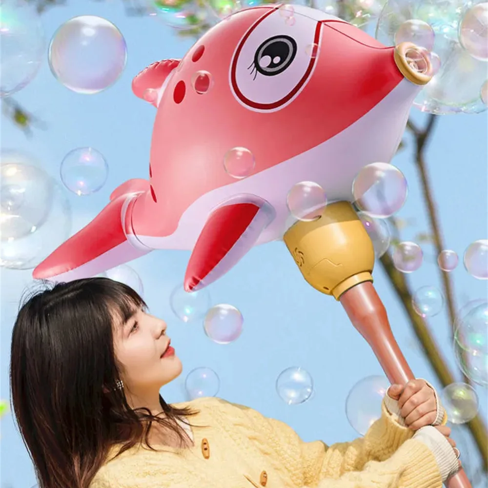 

Automatic Bubble Gun Balloon Soap Bubble Machine Maker Large Inflatable Electric Handheld Dolphin Flashing Outdoor Kids Gift