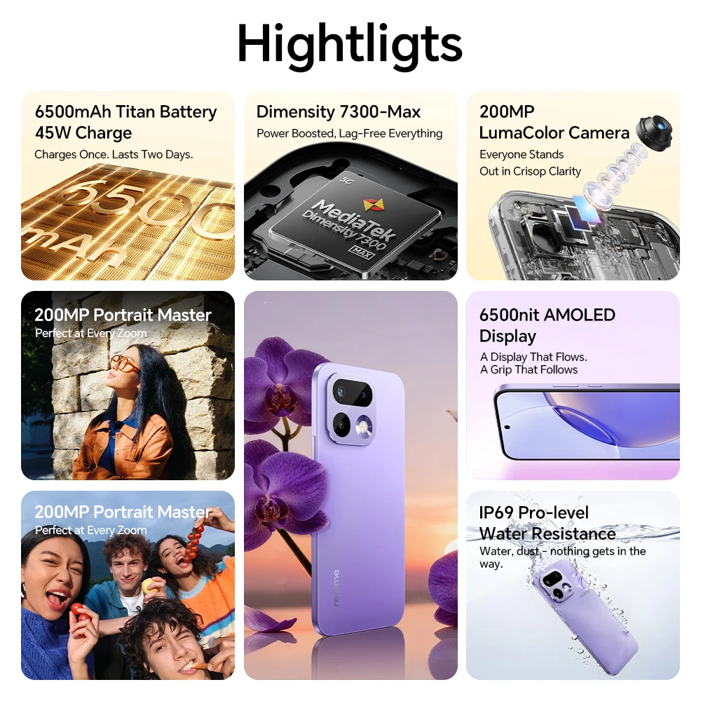 realme 16 Pro 5G Smartphone 2026 nuevo MediaTek Dimensity 7300 Max, pantalla AMOLED de 6,78 pulgadas y 144 Hz, cámara de 200 MP, batería de 6500 mAh y 45 W 3