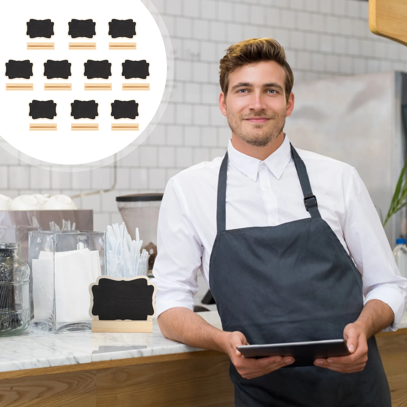 

10 Pcs Chalk Menu Board for Kitchen Wooden Crafts Wedding Decor Mini Blackboard Decoration