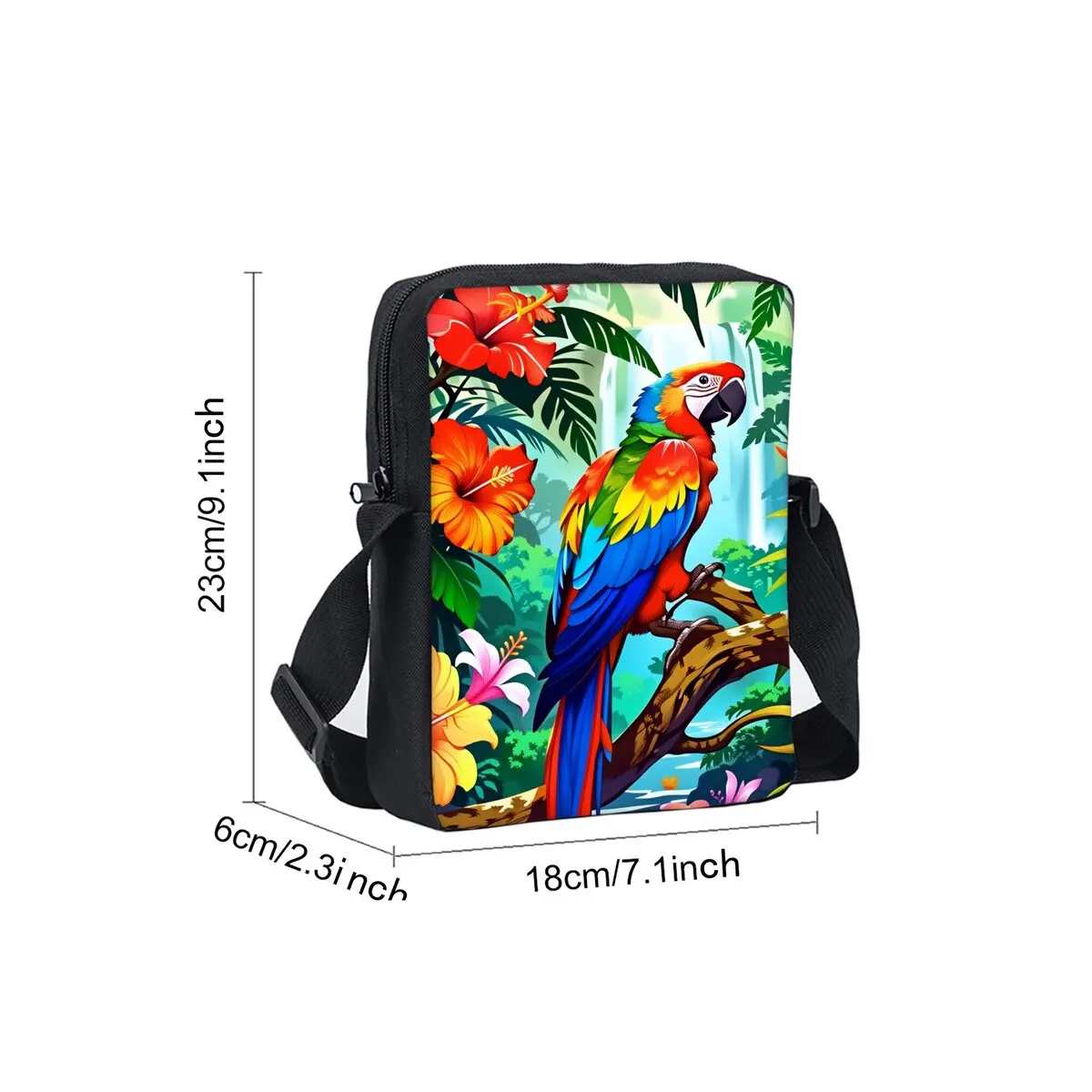 Colorful Parrot Printe Single Sided Messenger Bag for Boy/Girls Children Best Gifts 2D Flat Cartoon Casual Crossbody Bag