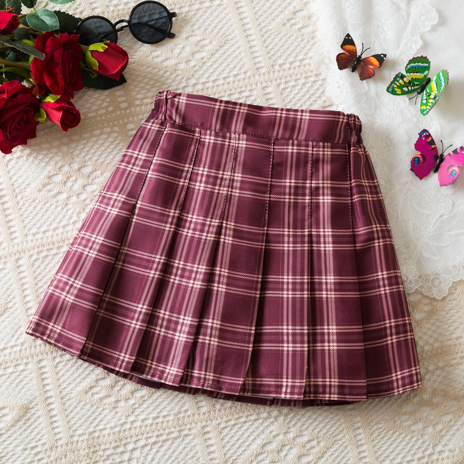 Little Girls Plaid A-Line Pleated Tartan Mini Skirt Schoolgirls Uniform Dress Children High Waist Skirt for 4-10 Years