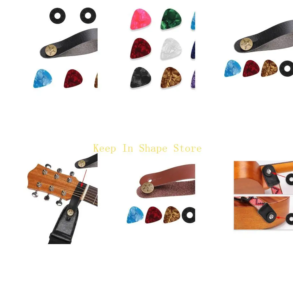 

U1JC Leather Guitar Neck Strap Holder Button Adjustable Guitar Strap Belt Safe Lock