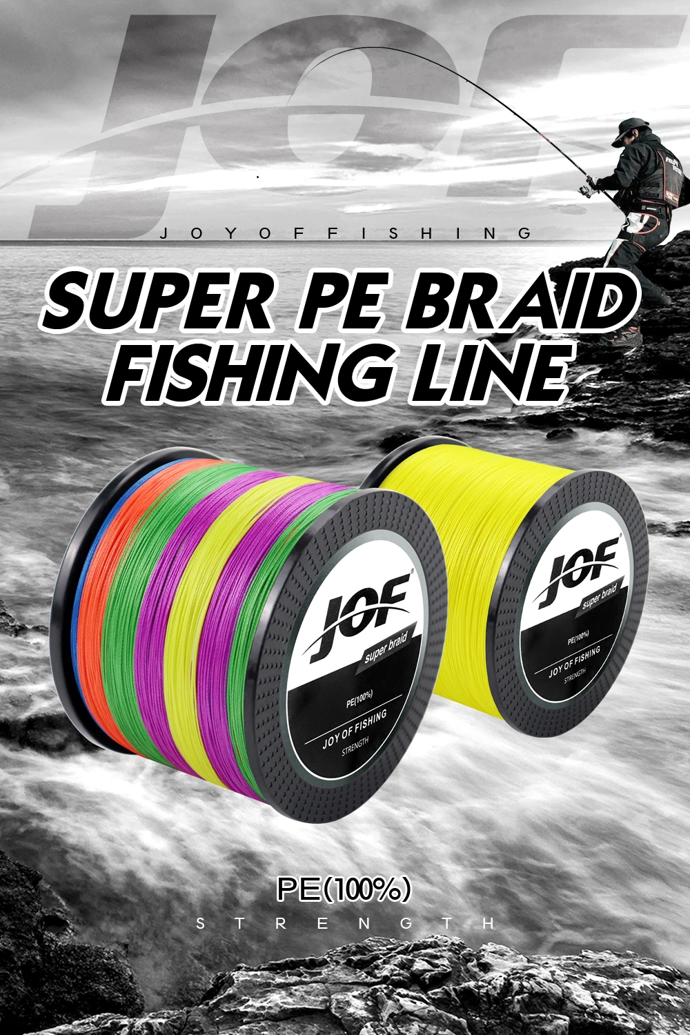 JOF X12 geflochtene Angelschnur 1000 m 500 m 300 m 12 Stränge mehrfarbige Multifilament-Salzwasser-PE-Schnur 33 42 55 65 90 103 150LB – Detail 1
