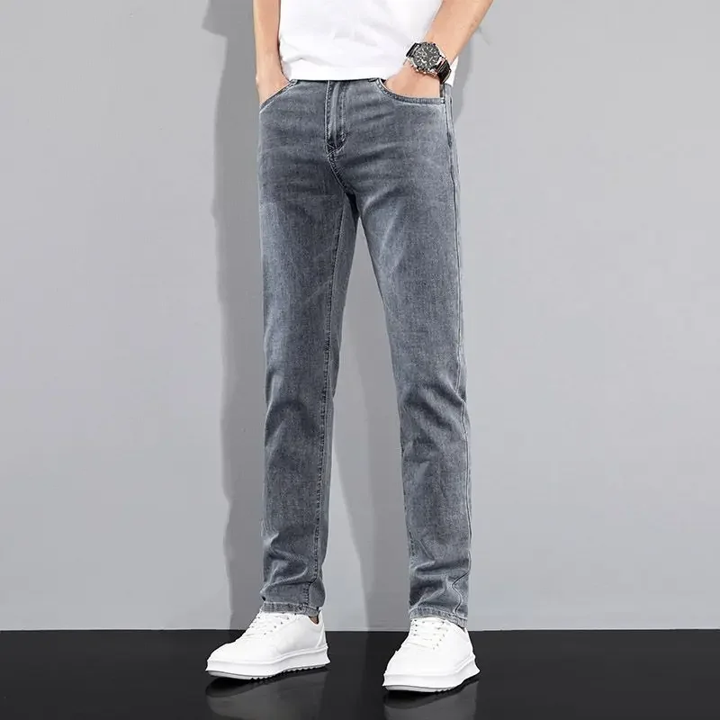 الرجال الأمريكية شارع العليا المتعثرة تمتد نحيل الجينز السراويل الخريف الشتاء Vintage الجينز الطويل السببية تنوعا الذكور السراويل