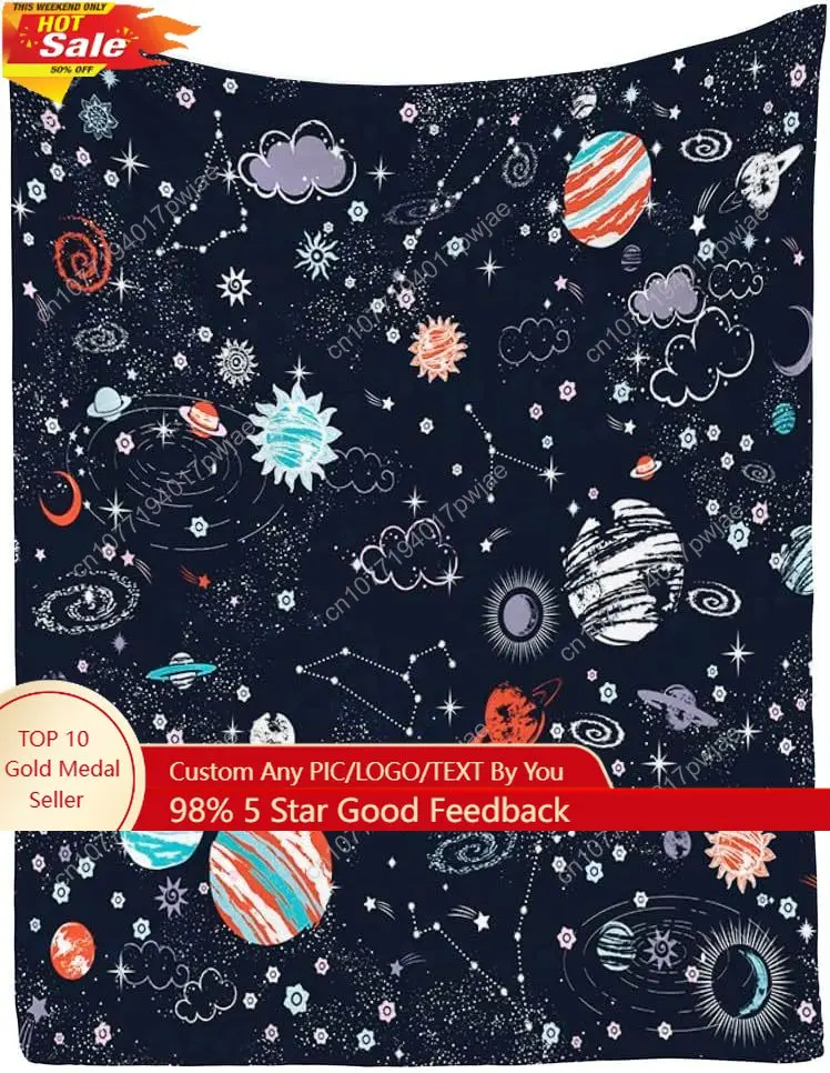 

Solar System Pattern Flannel Fleece Bed Blanket Throw Blanket Lightweight Cozy Plush Blanket for Bedroom Living Rooms Sofa Couch