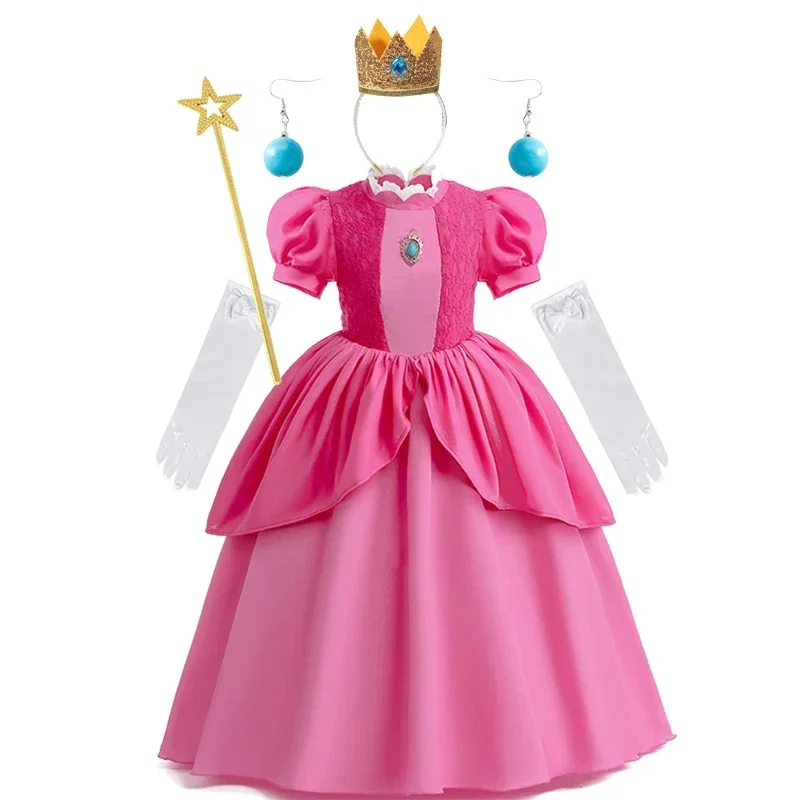 Baby Girls Queen Peach Princess Dress New Kids Cosplay Costume Children Birthday Carnival Party Outfit Stage Performance Clothes