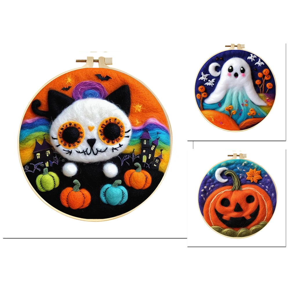 

GATYZTORY Halloween Wool Needle Felting Painting Kits For Starter Kit Embroidery Frame Needle Felting Kits For Home Decors