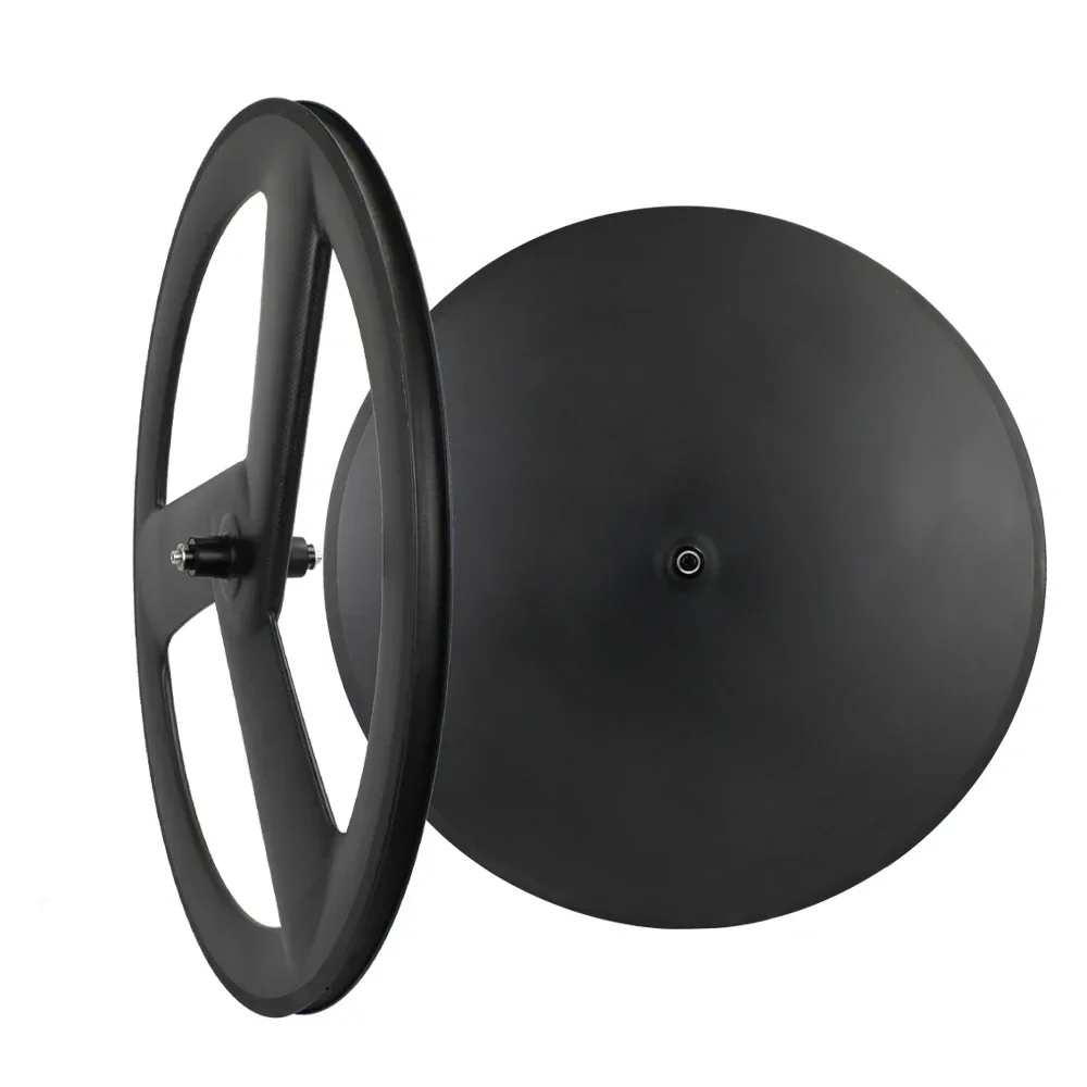 

25mm Width 700c Carbon 3 Spokes Rear Disc Wheels Tubular Road/Track/Fixed Gear Bike Wheelset Rim/Disc Brake UD/3K/12K
