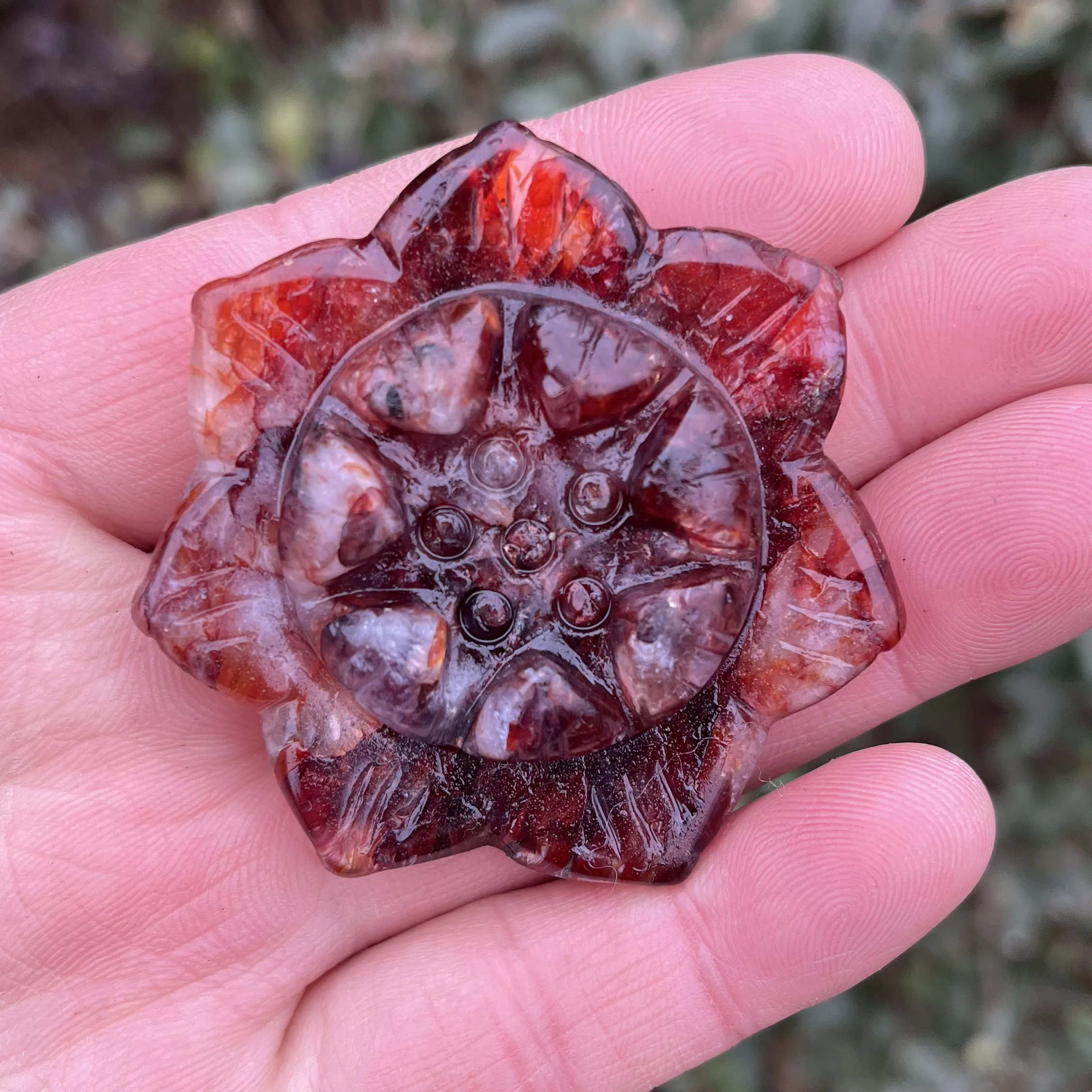 

Natural red gum flower crystal rough stone carved lotus ornaments