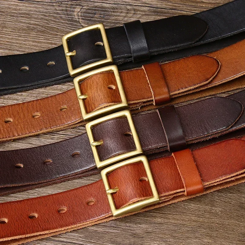 3.3CM Pure Cowhide Genuine Leather for Men\'s Women High Quality Jeans Brass Buckle Belts Cowboy Fashion Designer Matching Belt