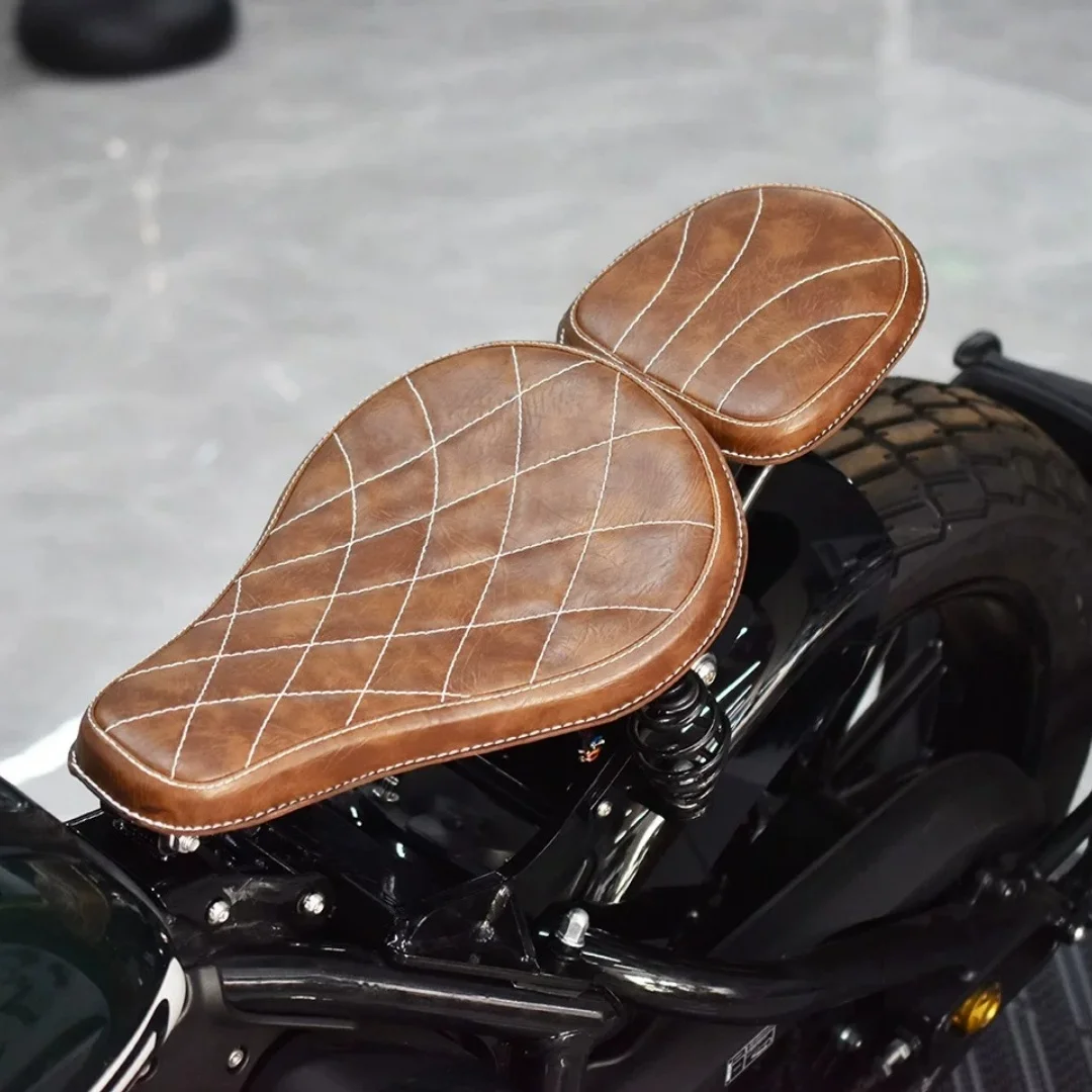 For Benda Napoleon250 Modified Parts: Folding Double Seat in Black, Hidden‑Style Seat, Retro Checkered Brown Single Seat Cushion