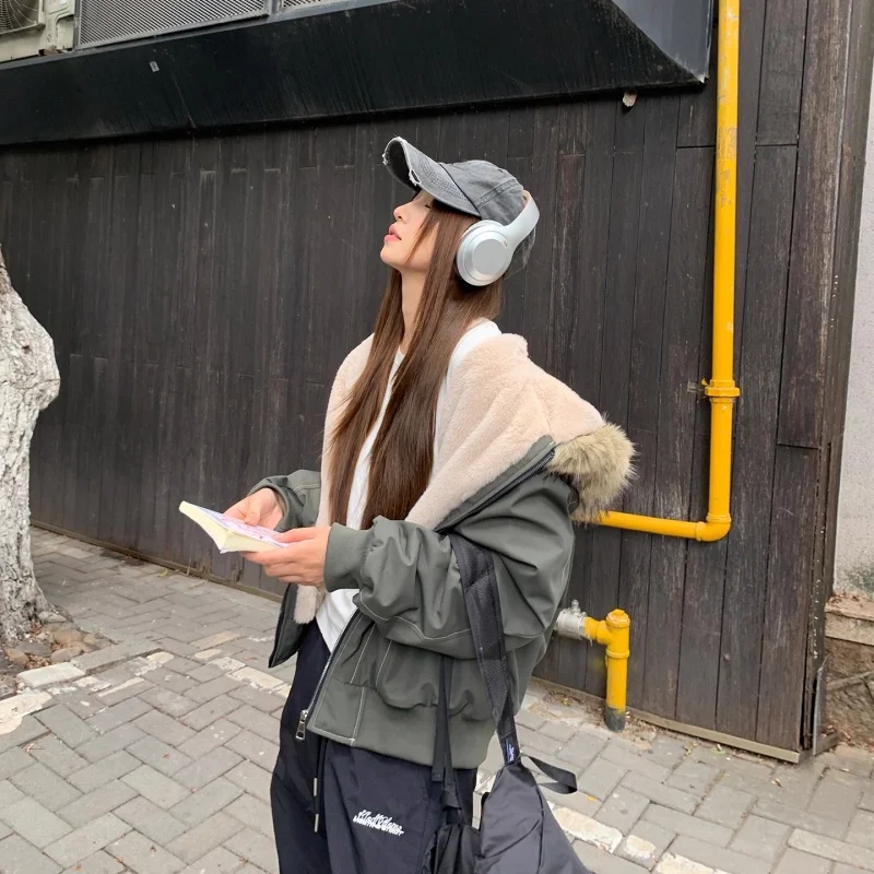 

Winter Cotton Jacket For Women 2025 Trendy New Edition Thick Velvet Short Parkas Coat Hooded Outerwear w1637