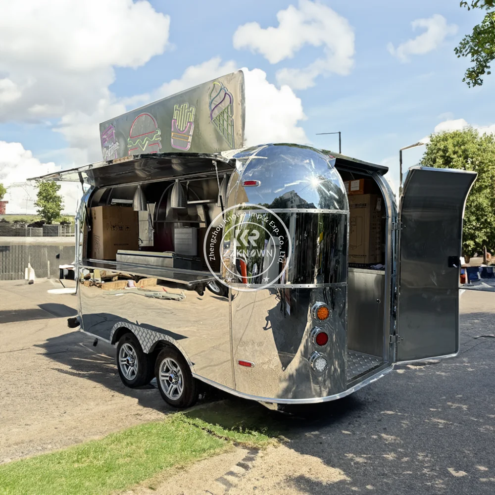 2025 รถบรรทุกอาหารมือถือ Custom Concession Cart รถบรรทุกไอศกรีมสุนัขร้อนพิซซ่าไฟเบอร์กลาสสแควร์รถพ่วงอาหารสําหรับขาย