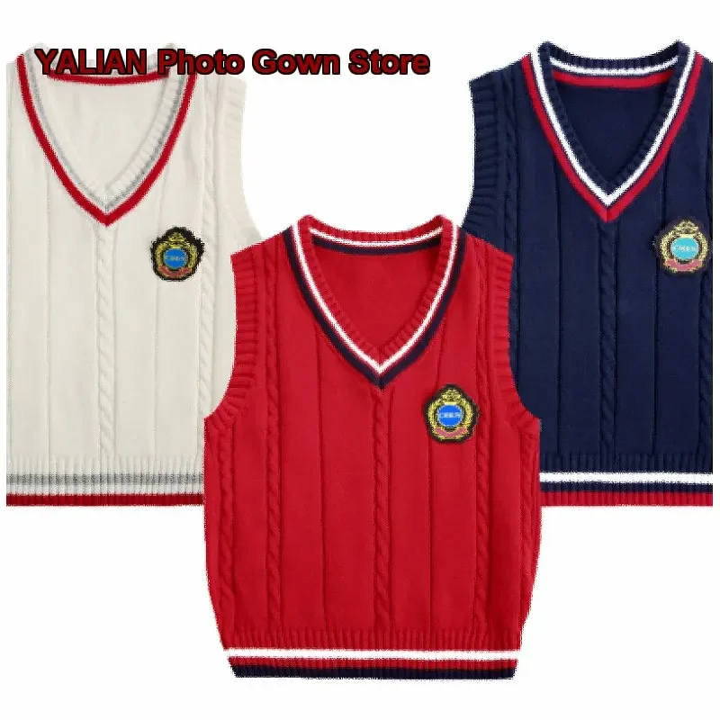 Kids Vest Boys Girls Autumn Winter Knit Waistcoat College Style School Uniform Older Kids