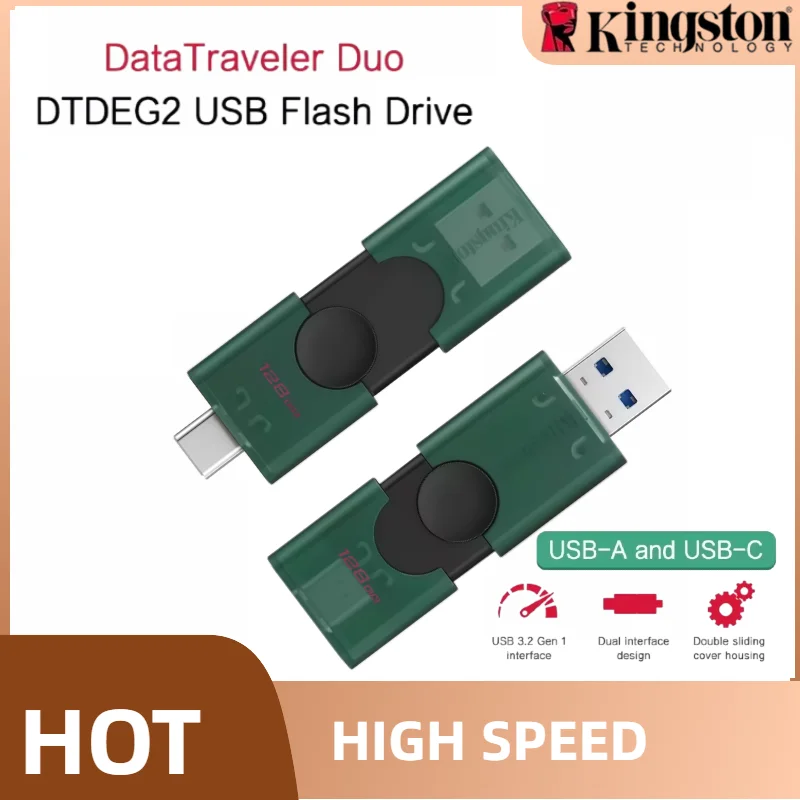 Kingston USB 3.2 Dual Type-C USB-A Flash Drive 128GB 256GB OTG Pendrive Memory Stick for iPhone 15 16 Original DTDEG2 U Disk