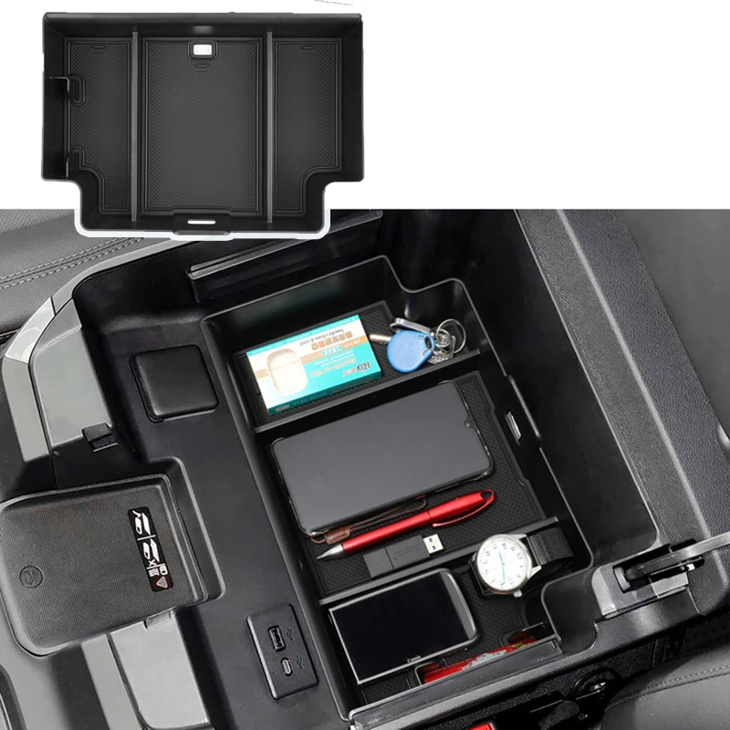 Console Organizer For 2024 GMC Sierra/Chevy Silverado 2500HD 3500HD Accessories Insert ABS Storage Box Armrest Tray Coin Holder