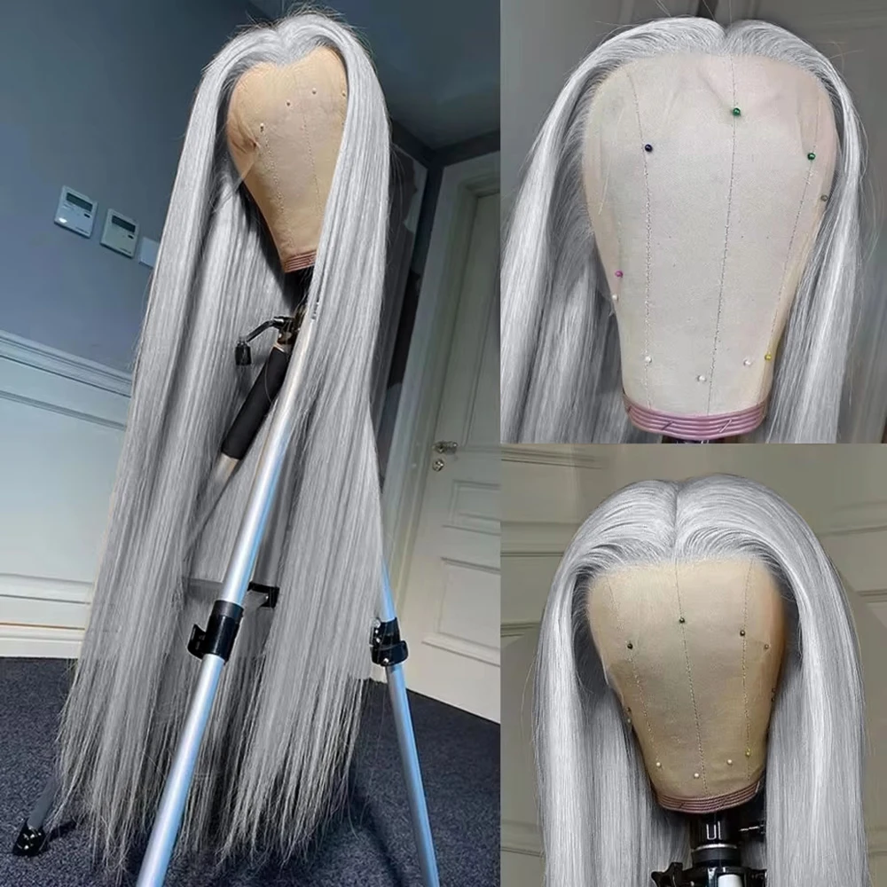 

40-дюймовые серебристо-серые цветные прямые парики из натуральных волос на кружеве HD, прозрачные 13x4 13x6, кружевные фронтальные парики для женщин, предварительно сорванные