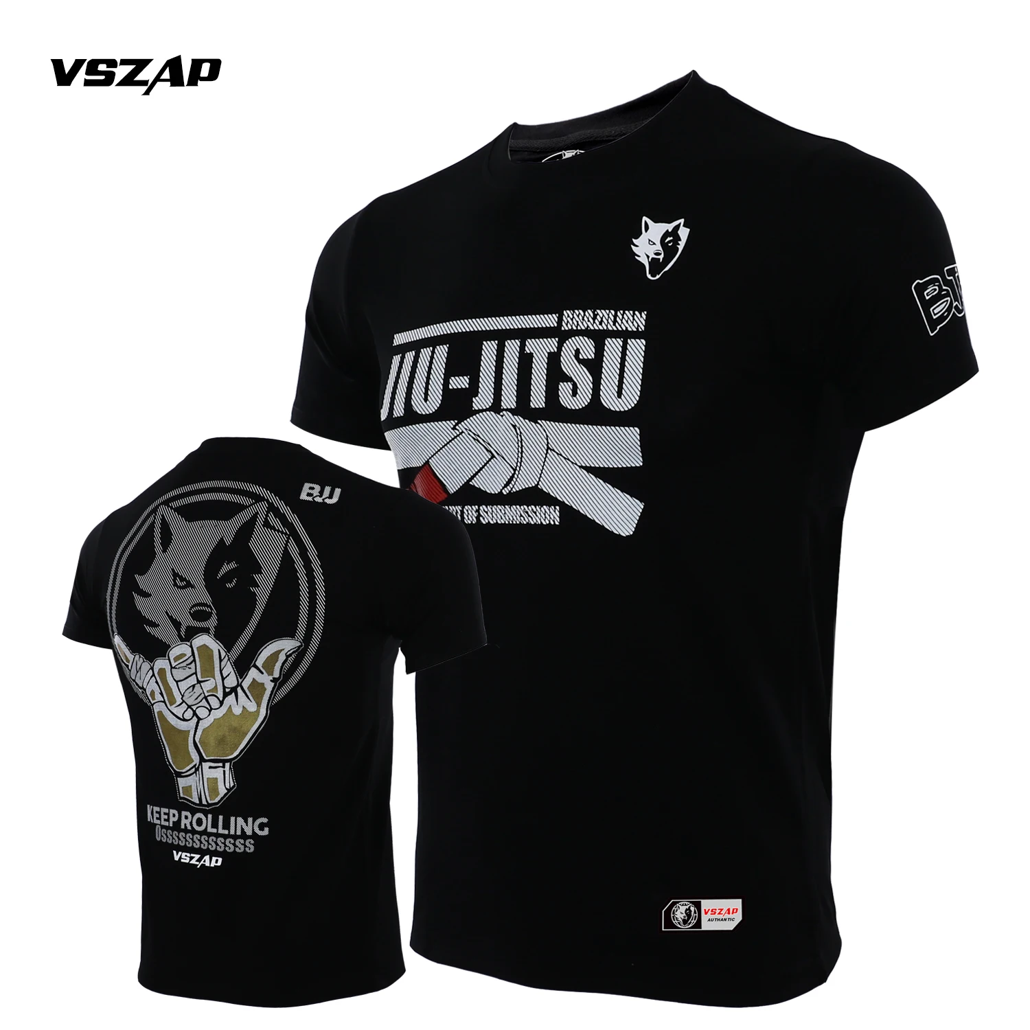 VSZAP MMA Outdoor Jujutsu Sports Black T-shirt Fighting Leisure Boxing Fighting Training Pure Cotton Breathable Short Sleeves