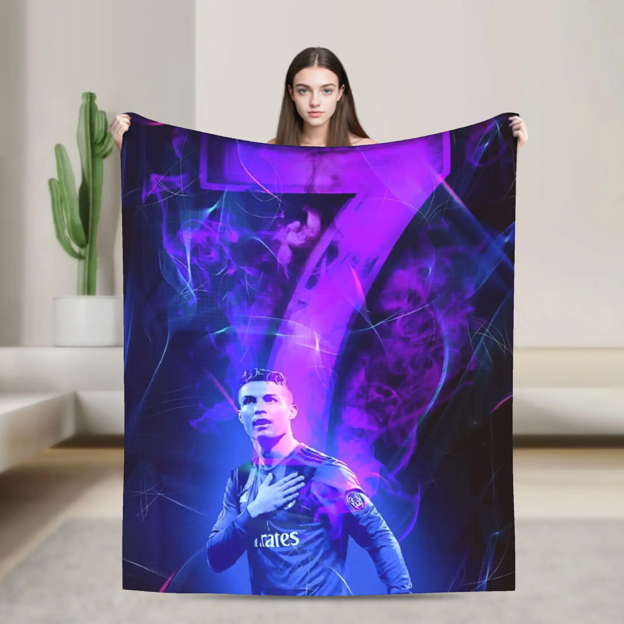 Football Legend CR7 Blanket Cover Velvet Super Warm Throw Blankets for Airplane Travel Bedroom Quilt