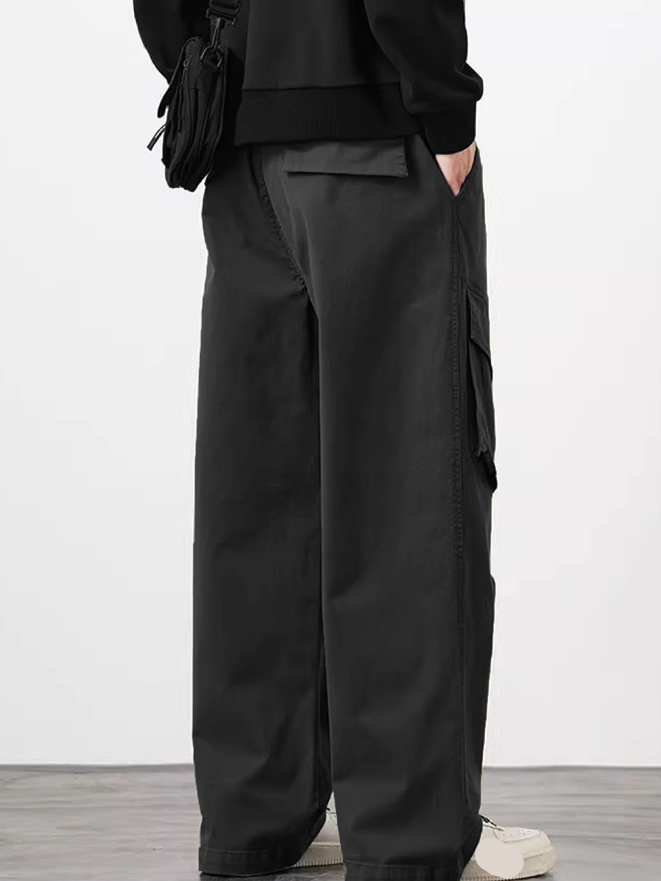 Pantaloni da uomo a gamba dritta da pendolarismo larghi e allacciati alla caviglia, nuovi indumenti da lavoro casual americani versatili con tasche grandi, da strada