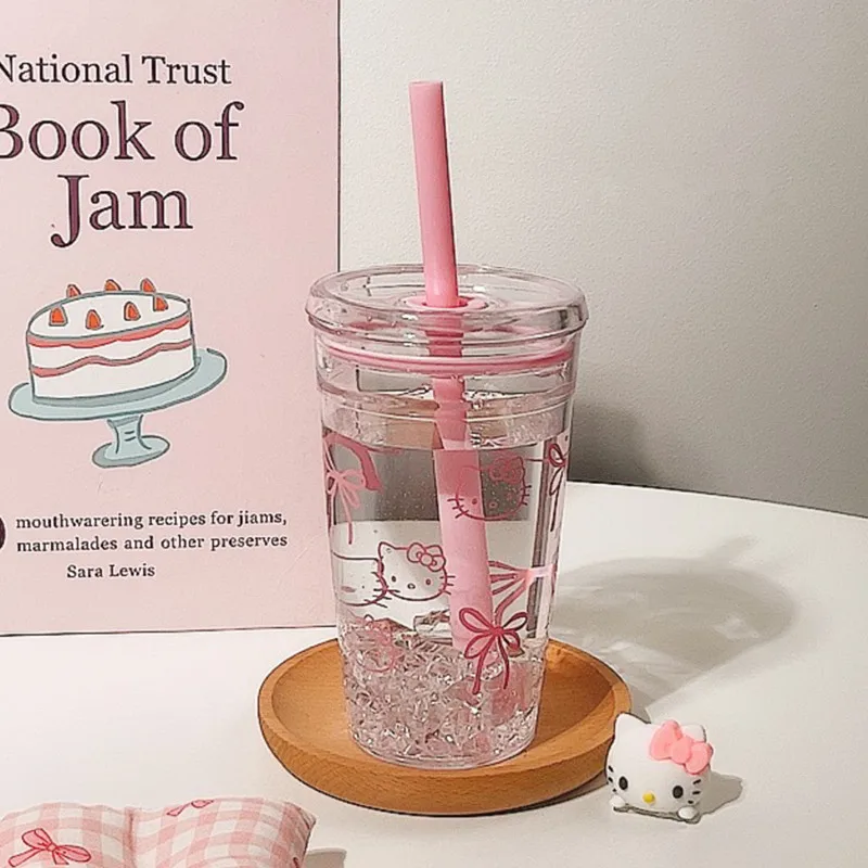 Sanrio Hello Kitty Cute Student Water Cup Office Girls Large Capacity Portable High Temperature Resistant Transparent Water Cup