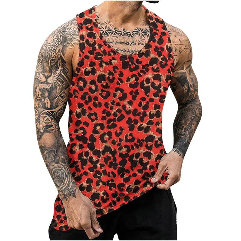 2024 Fashion Tank Tops Sleeveless Summer Street Style Top 3D Print Spotted Leopard Loose Crew Neck Casual Male Campaign Vest Top