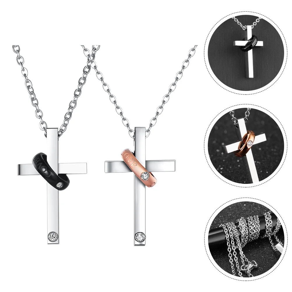 

2Pcs Couple Necklaces Cross Pattern Unique Adjustable Neck Chain Elegant Classic Gift for Valentine Party Neck Decoration
