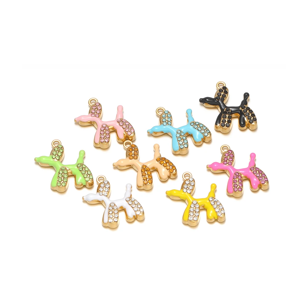 4pcs Stainless Steel Enamel Balloon Dog Pendants Necklace Charms for DIY Children Jewelry Supplies Cute Earrings Bracelet Making