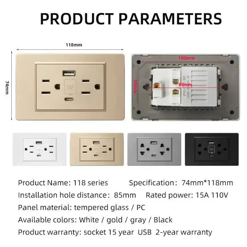 Herepow 118 Series Thailand American Standard Dual USB Wall Socket Smart Home Appliance 2.1A Typec High Quality Plug Adapter