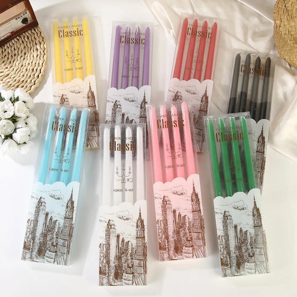 35cm Rod Wax, 4pc/box Emergency Candle Classic Colorful Long Rod Candle. Home Romantic Wedding Candlelight Dinner Taper Candle