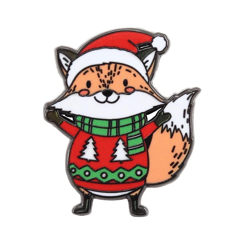 Entzückende Weihnachts-Weihnachtsmann-Fuchs-Emaille-Brosche, Niedliche Winter-Rentier-Pullover-Anstecknadel für Feiertagsparty-Geschenk, Winter-Outfit-Dekoration Zubehör – Detail 1