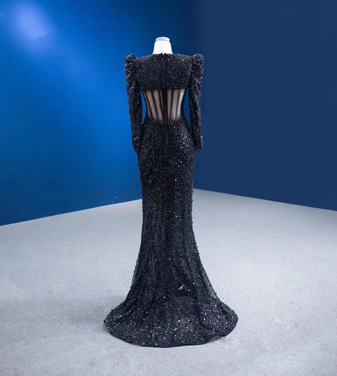 Preto de luxo vestidos de baile sereia mangas compridas pérolas dubai arábia saudita africano vestido de baile noite robe de soiree alta costura