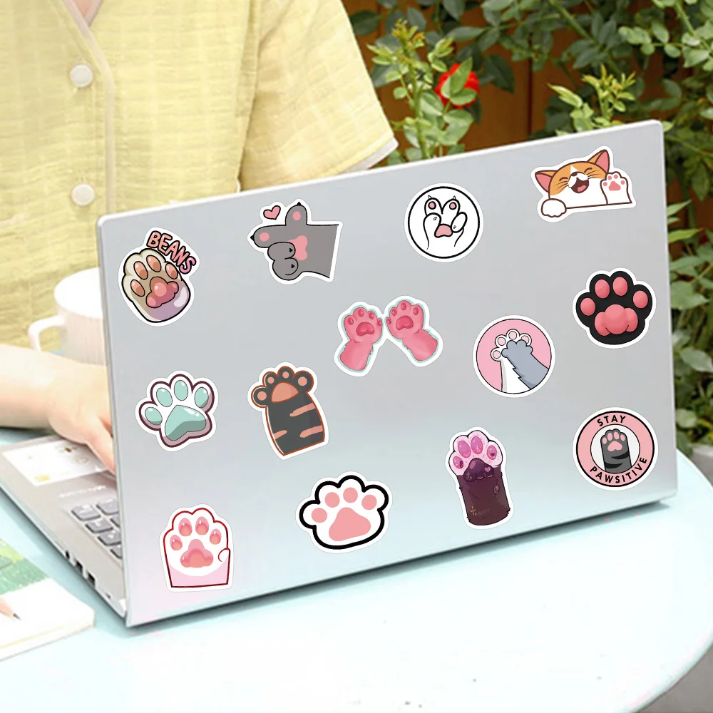 61PCS Kawaii Pink Cat Paw Cute Kitty Girl Vinyl Stickers Decals for Water Bottle Laptop Skateboard Scrapbook Luggage Kids Toy