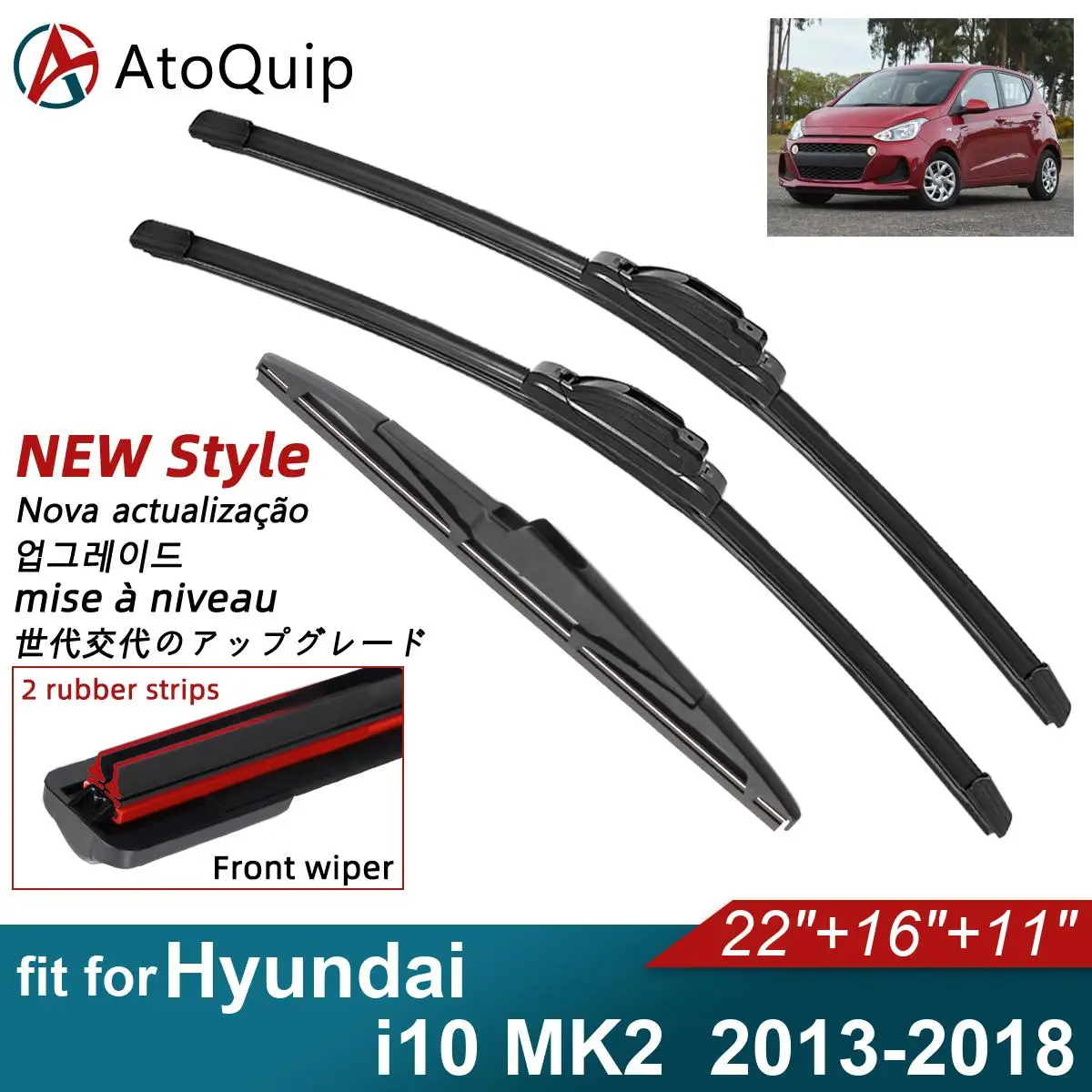 

Double Rubber Car Wiper Blades for 2013-2018 Hyundai i10 MK2 Front Rear Windscreen Wipers Accessories 2014 2015 2016 2017 2018