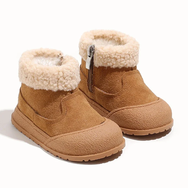 Dziewczęce buty śniegowe 2024 Winter New Children\'s Plush Warm Thick Children\'s Cotton Shoes Soft Sole Anti Slip Baby Kid\'s Short Boots