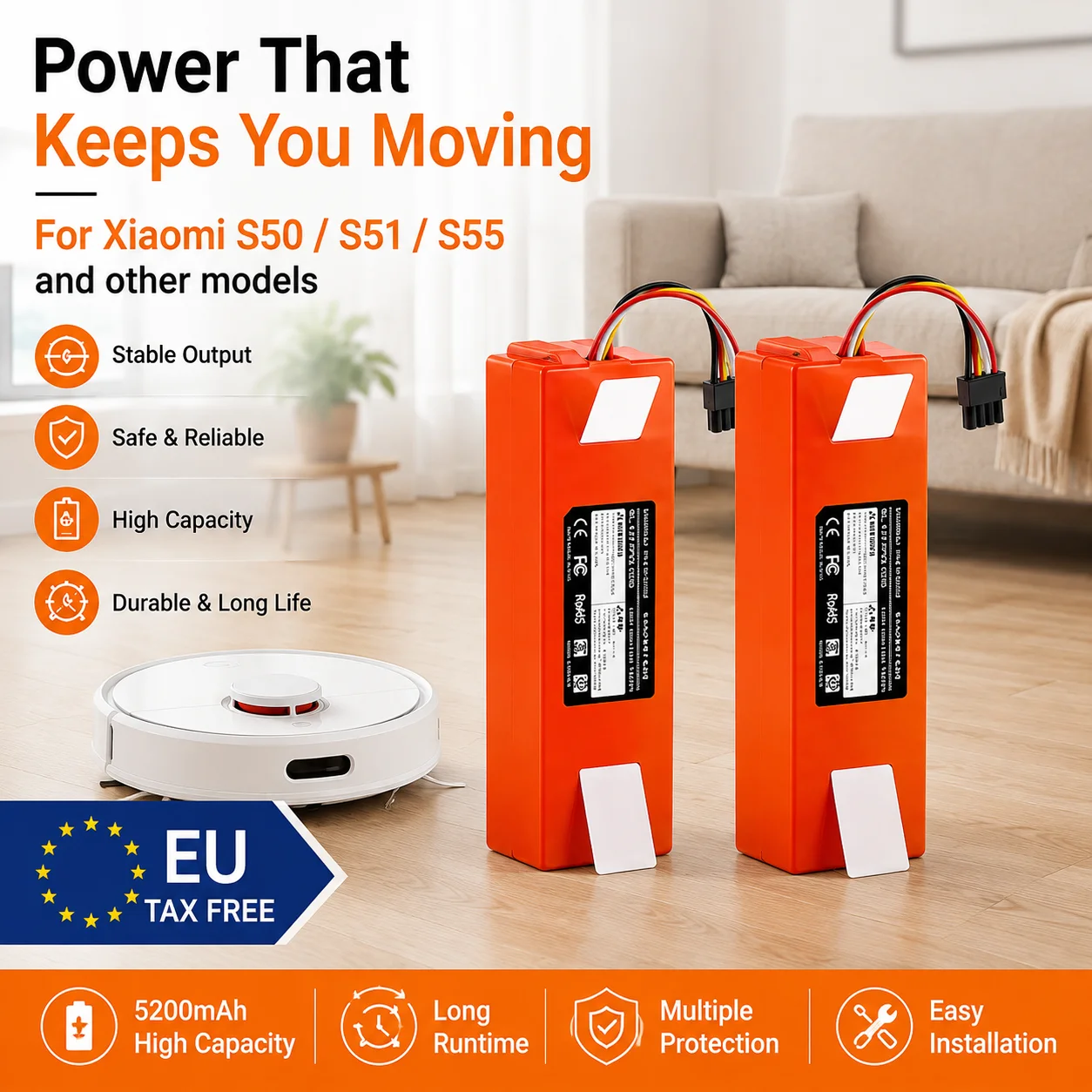 Batteria di ricambio 14,4 V BRR‑2P4S‑5200S per Xiaomi Roborock S5 S6 S50 S51 S55 S60 S65 1S 1ST MAX Magazzino Polonia Stock Locale UE