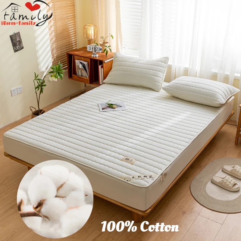 100% Cotton Fitted Sheet Quilted Mattress Protcetor Breathable Plain Color Mattress Cover and Bedspread 150*200 No Pillowcase