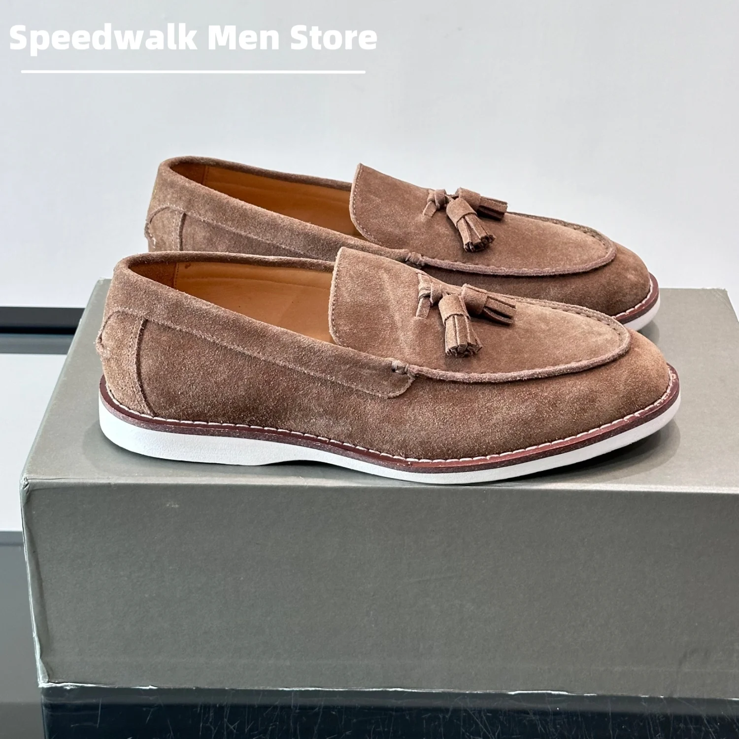 Men Premium All-season Suede Leather Tassel Loafers Slip On Cushioned Sole Vintage British Style Office Daily Casual Dress Shoes