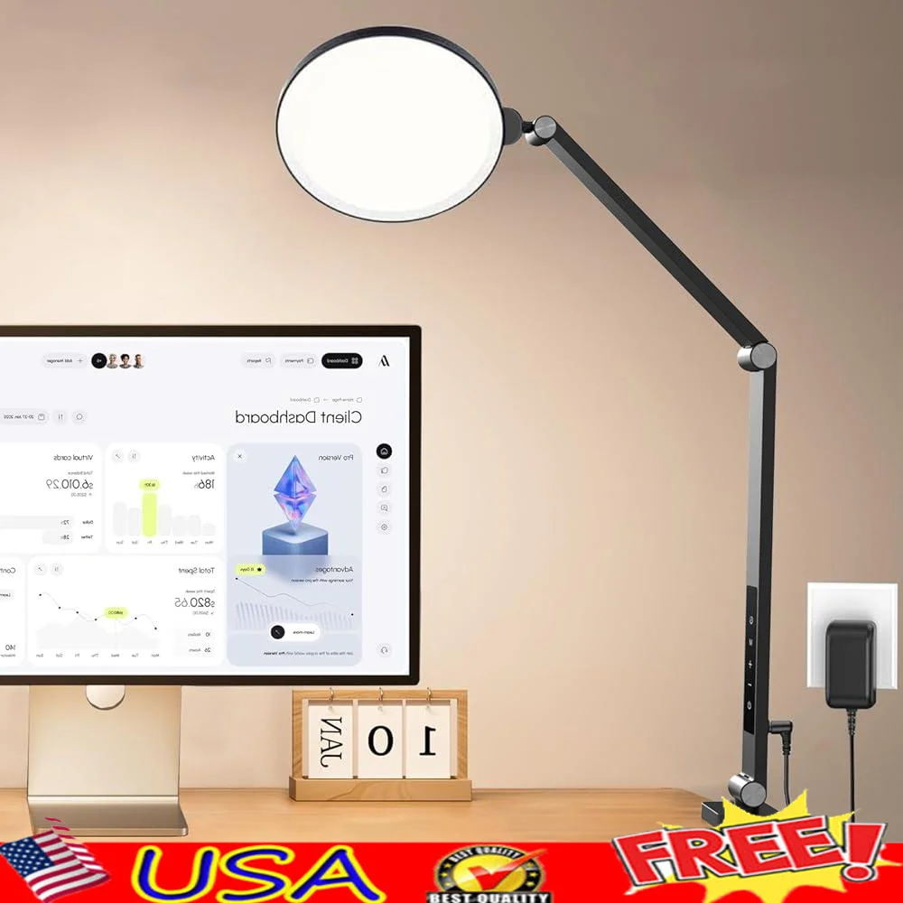 

LED Ring Light Video Conference Desk Lamp 15W Flexible Swing Arm 5 Color Modes 10 Brightness Levels Eye-Caring Lighting Timer
