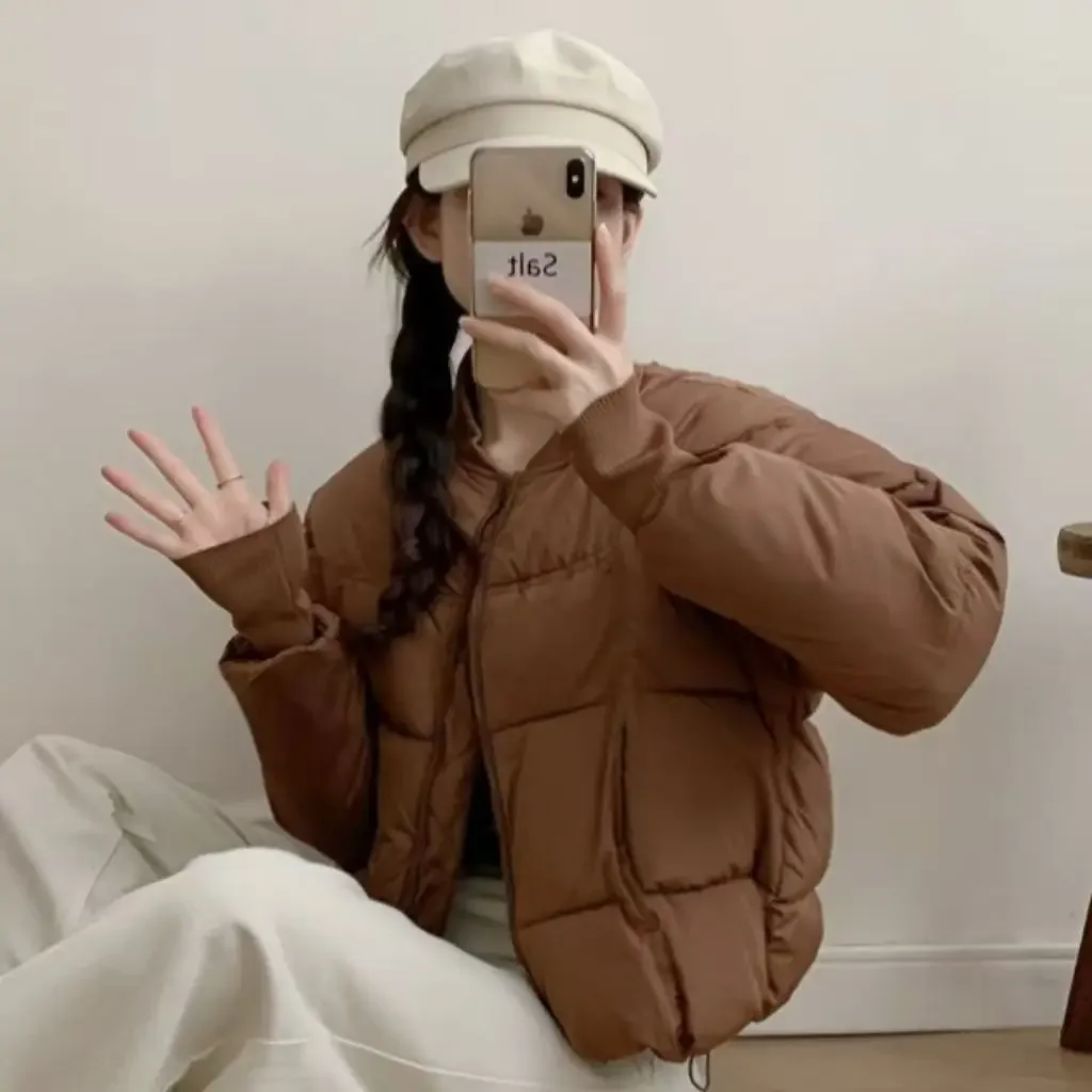 2025 Winter New High-end Knitted Baseball Collar Small Warm Thick White Short Down Cotton Cotton Jacket