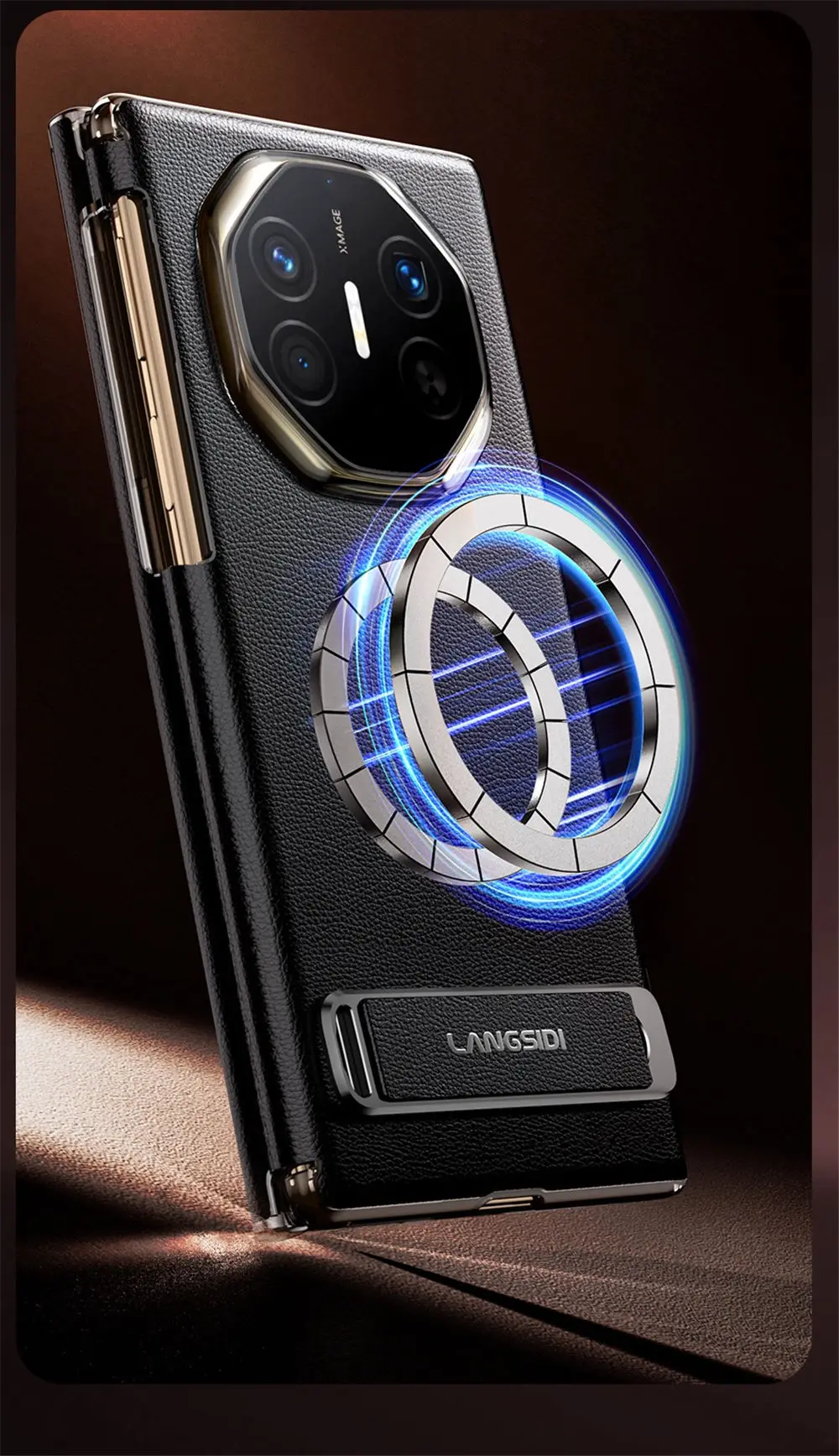 Luxury Cowhide Leather Wireless Charging Case For Huawei Mate XT XTS Bracket Strap Cover