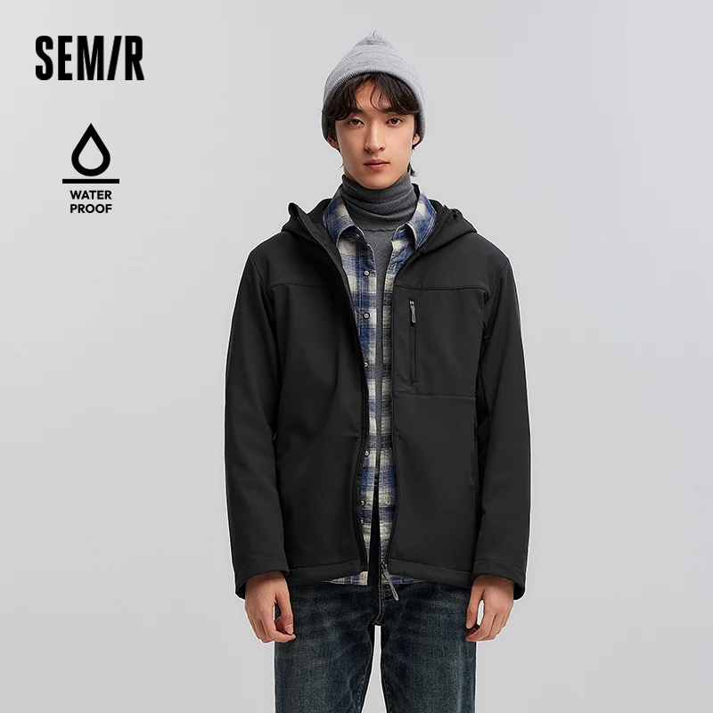 Semir Jacket Men Water-repellent Hooded Outerwear Fleece-lined 2025 New Spring Top Solid Color Versatile