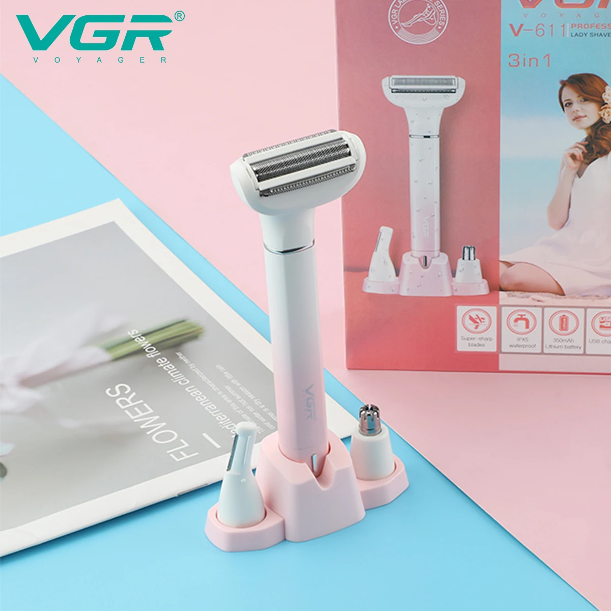 VGR الحلاقة الكهربائية ماكينة حلاقة غير مؤلمة إزالة الشعر للنساء المناطق الحساسة متعددة الوظائف الجسم كله ماكينة حلاقة مقاومة للماء V-611