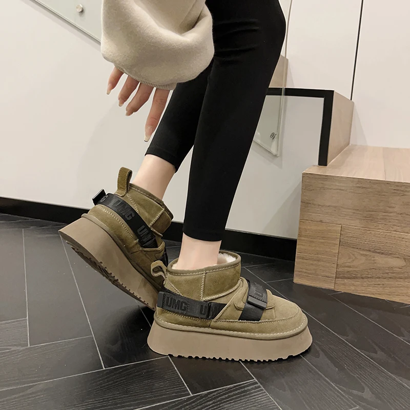 Cow Suede Winter Women\'s Shoes Fashion 2023 New Snow Boots for Girls Fashion Flats Luxury Designer Platform Heels Booties Casual