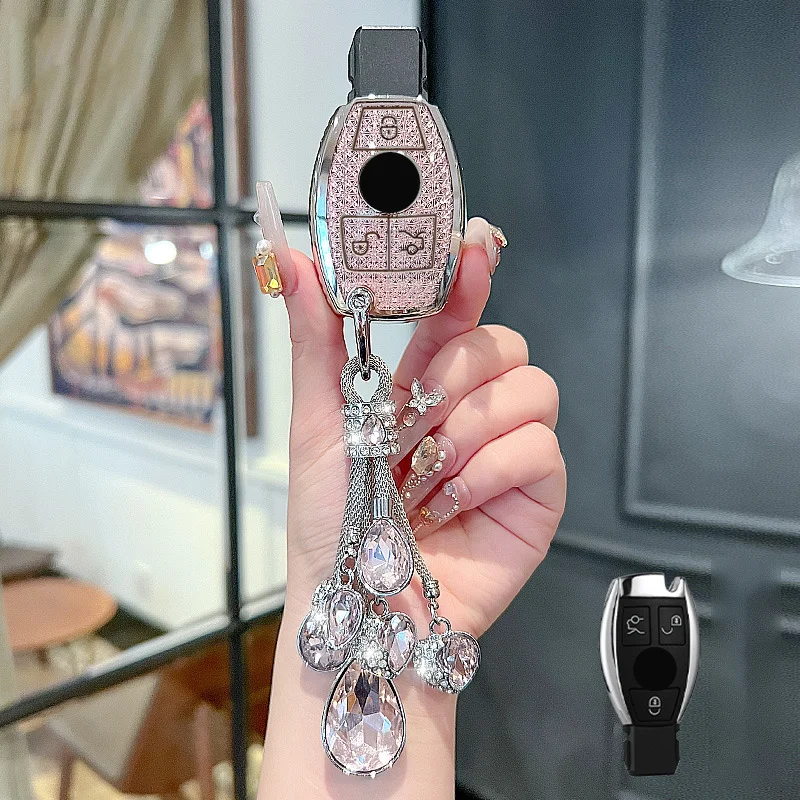 

Pink Diamond for Mercedes Benz A B C E S G Class W204 W205 W212 W213 W176 W177 GLC CLA AMG Key Case Cover Keychain Accessories