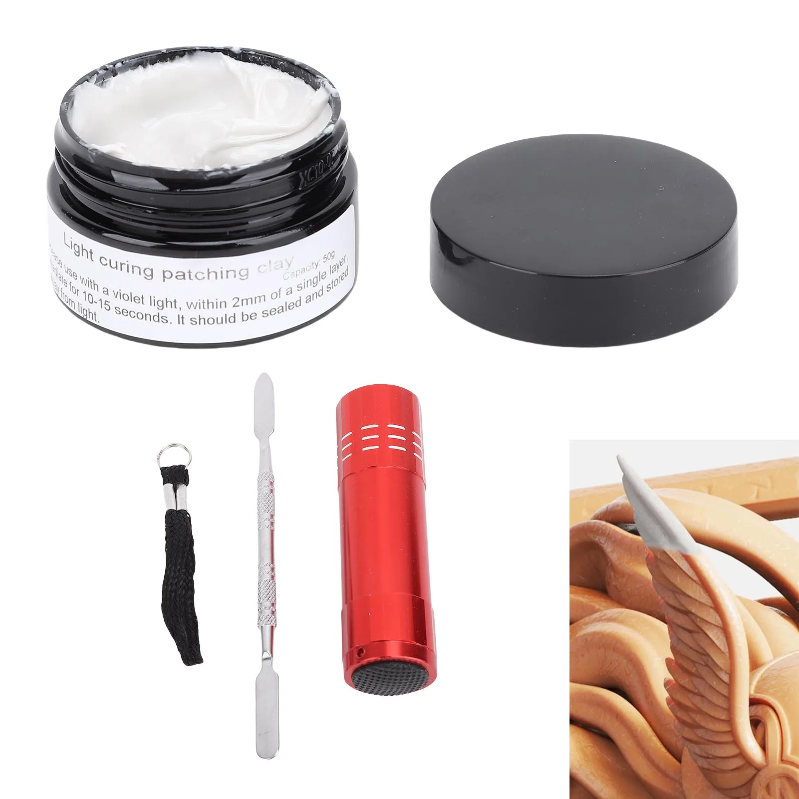 

Light Curing Putty 50g Multi Purpose Quick Paste Adhesive Light Curing Repair Filler Kit with Light for 3D Prints Crafts