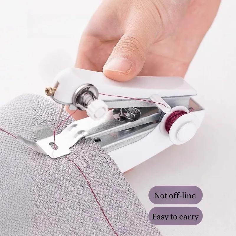 1pc White Portable Mini Sewing Machine Handheld Manual Easy Sewing Household Portable Tailor Machine Small Sewing Machine - view 2