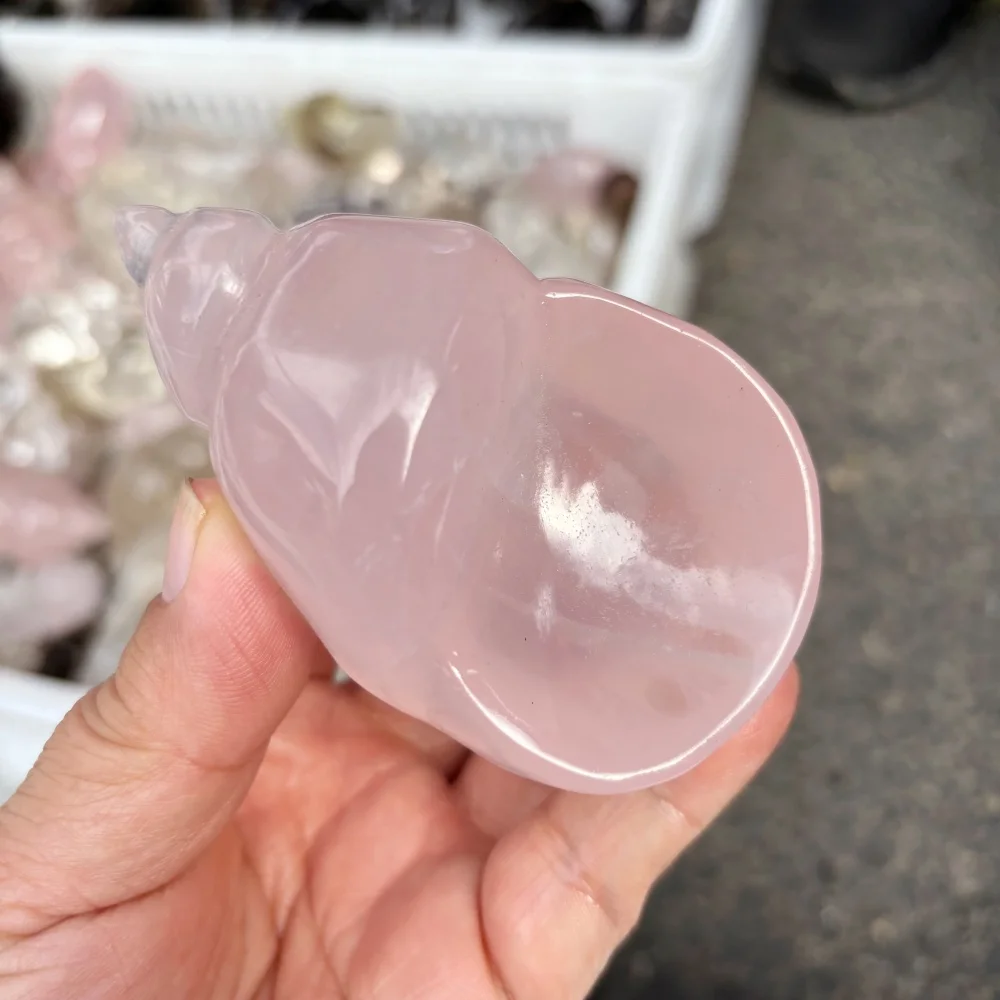 Natural Rose Quartz Conch Bowl Carving, Hand Carved Crystal Seashell Dish, Healing Crystal Storage Bowl, Home Altar Decor